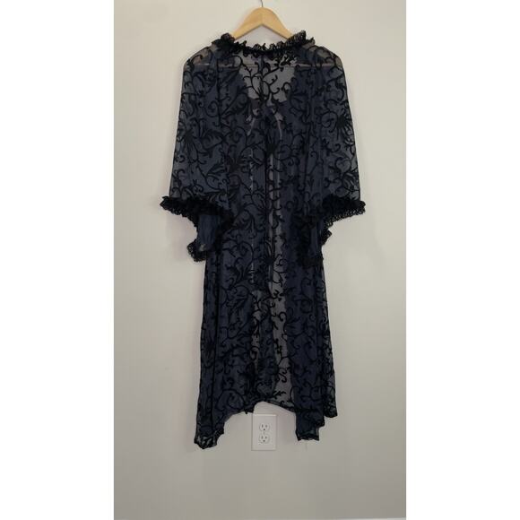 Lace Sheer Kimono Coverup Robe M 8 Whimsigoth Dark Ruffle Dress Gown Costume Wed - Picture 3 of 12